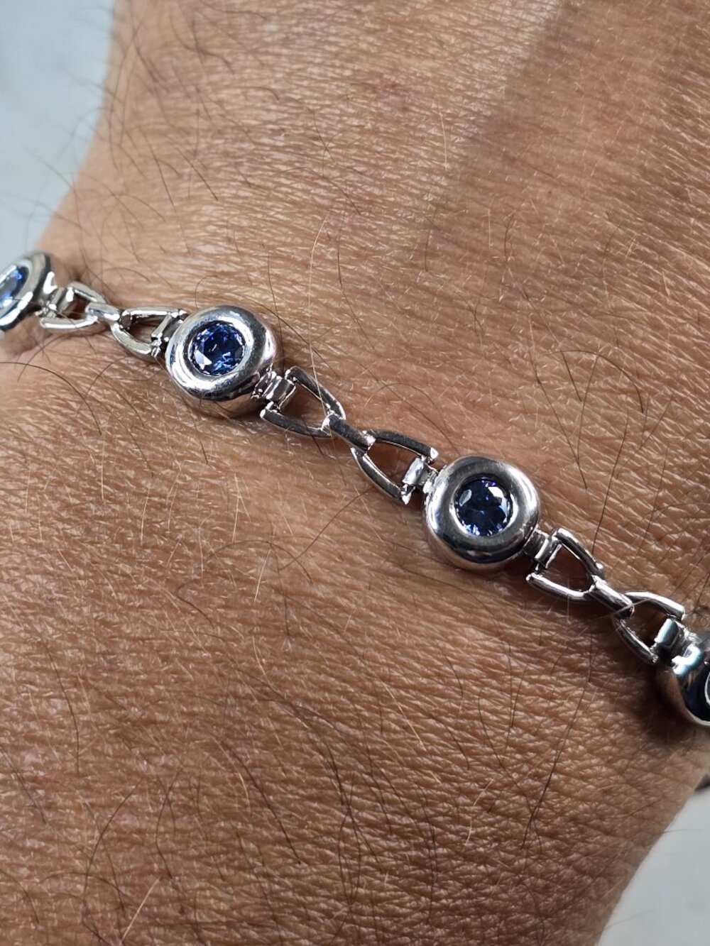 Womens Vintage Estate Sterling Silver Modernist Tanzanite Bracelet 12.2g #E2348